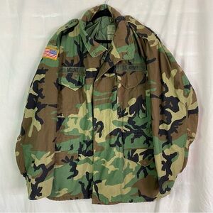 Vintage Woodland Camouflage Military Army Jacket Large Long